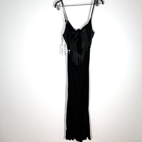 NEW BA&SH Sz XS Ninon Satin Midi Slip Dress Open Back Cut Out Black - Picture 5 of 11